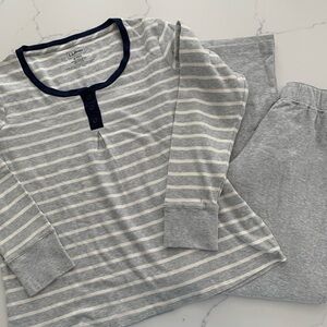 L.L.Bean M Reg Super-Soft Shrink-Free Cotton Pajama Set grey stripe New No Tag.